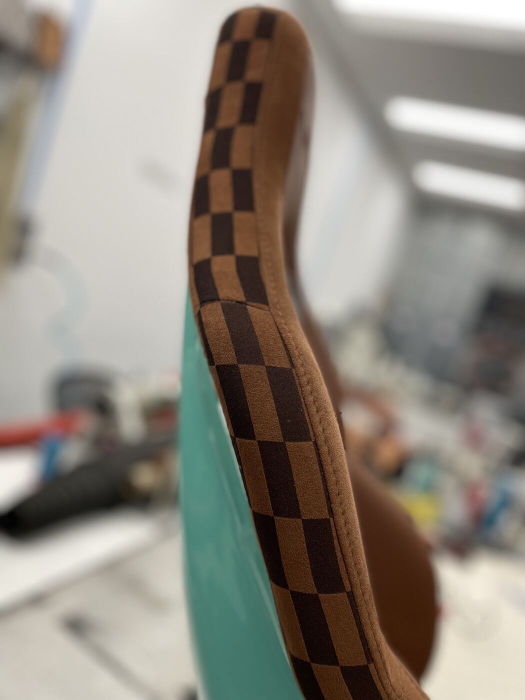 Side bolster with two-tone suede pattern on Dodge Viper seat
